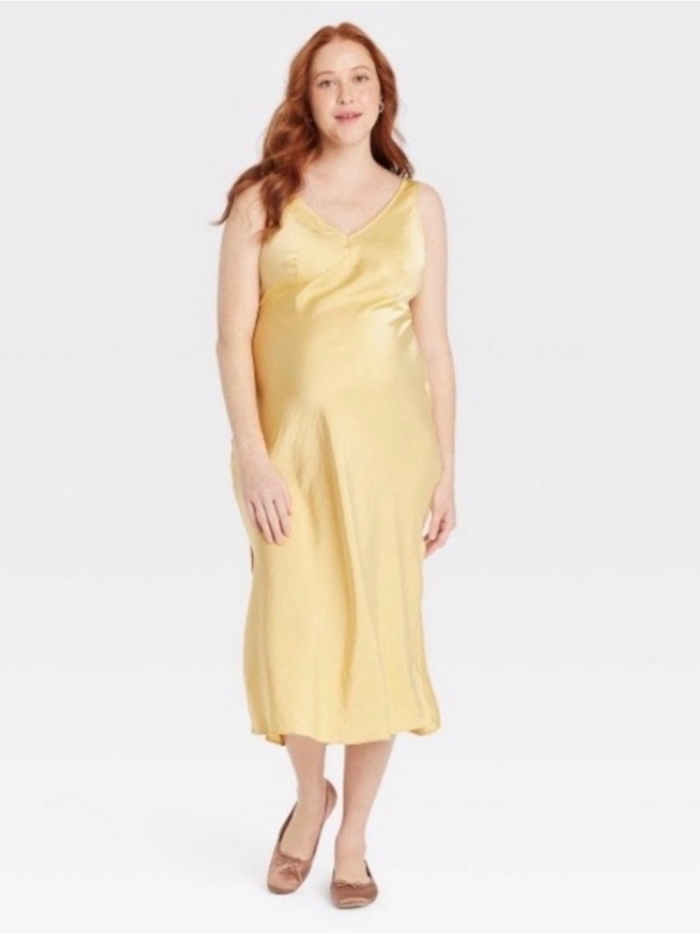 ISABEL by Ingrid + Isabel Yellow Midi Slip Dress Size Large (Maternity)